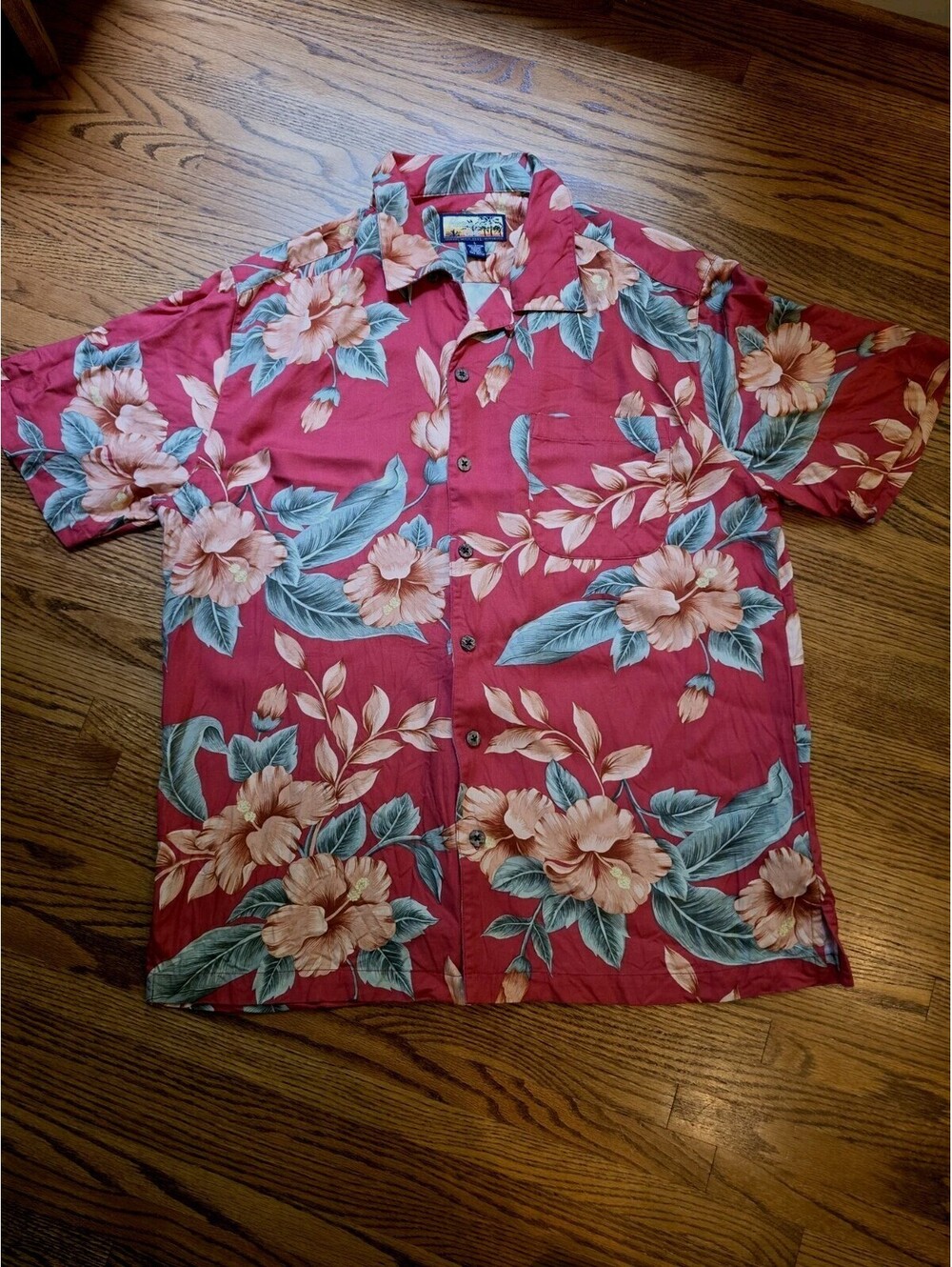 Havana Jack's Cafe Shirt Mens Large Red Floral Hawaiian Short Sleeve Casual